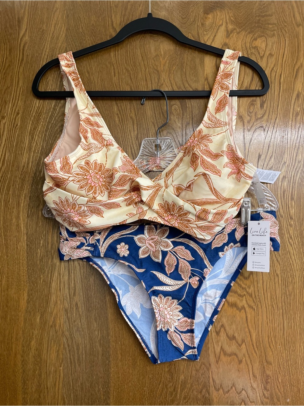 Medium swimsuit bikini set Cream & Navy floral Baja paisley hipster bralette